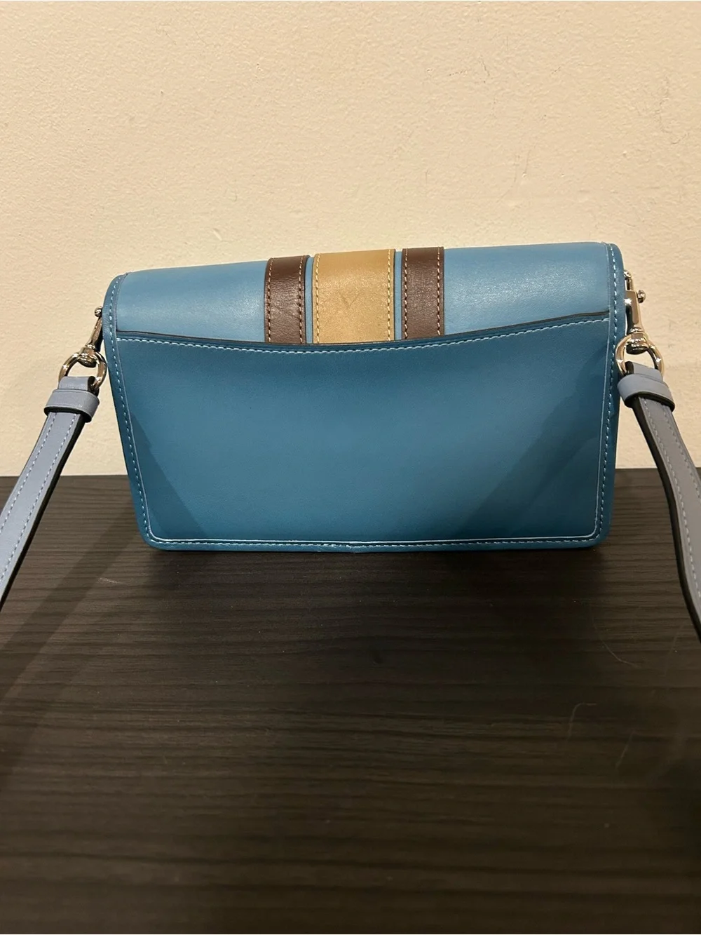 Coach Callie Foldover Chain Clutch With Varsity Stripe EUC